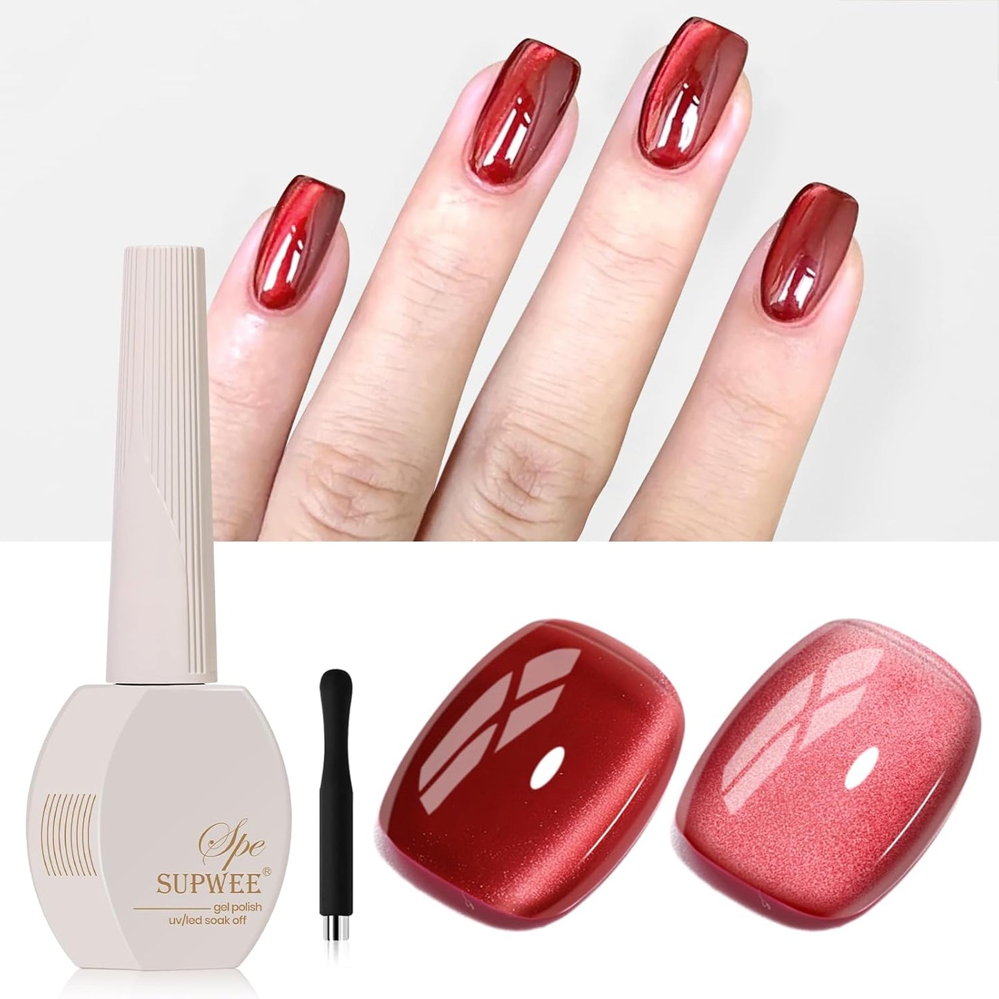 Red Cat Eye Gel Nail Polish, 15ML Jelly Glass Cateye Gel Polish with Magnet Moonlight Shimmer Glitter Magnetic Nail Polish Soak Off Salon DIY at Home