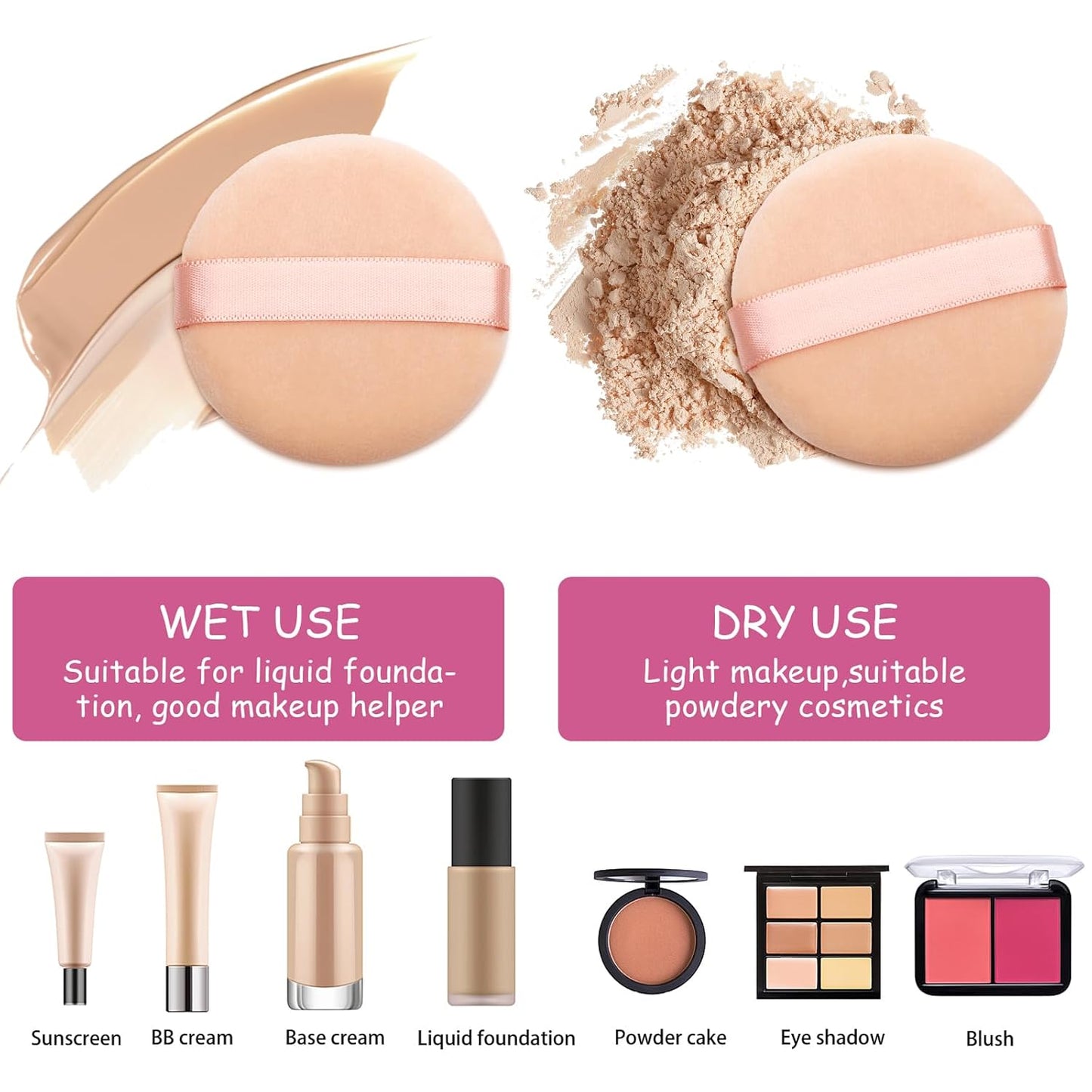 12Pcs Powder Puff for Face Powder Sponge Makeup Puffs Velour Puff with Ribbon Round Powder Puff For Loose and Foundation Replacement Makeup Tool