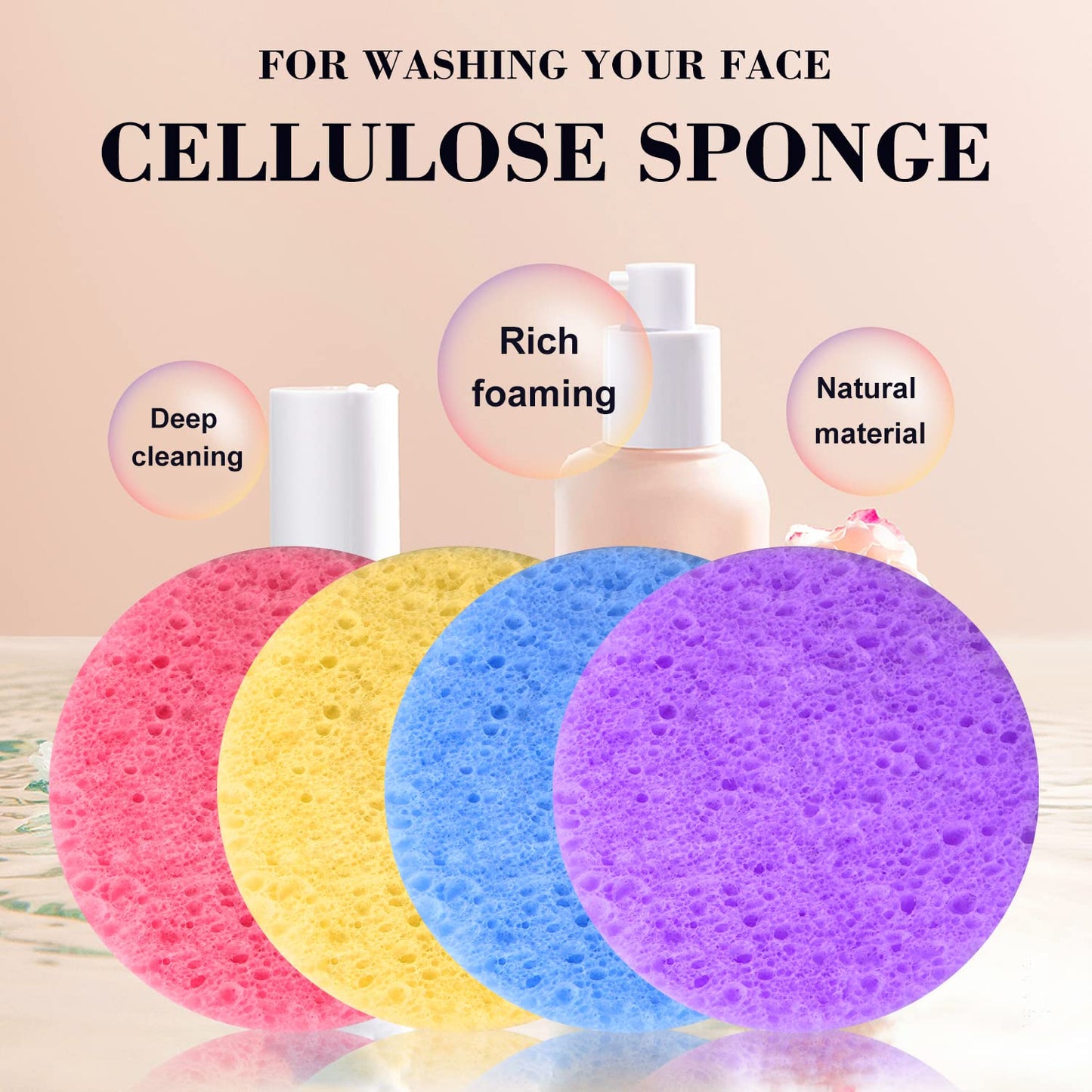 100-Count Facial Sponges Compressed Natural Cellulose Sponge Round Shape Face Sponge for Face Cleansing Exfoliating and Makeup Removal, Blue