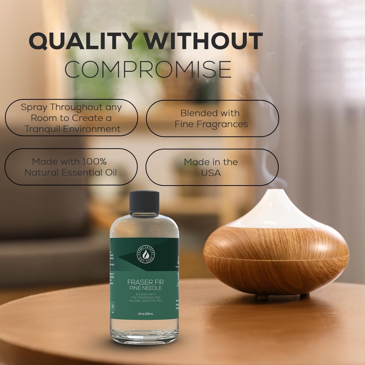 Aroma Country Fraser Fir Diffuser Oil - Luxury Essential Oils for Diffuser Refill & Air Freshener Room Spray - Long-Lasting & Natural Home Fragrance, Pine Needle Scented Oil for Diffusers (8.5 Fl. oz)