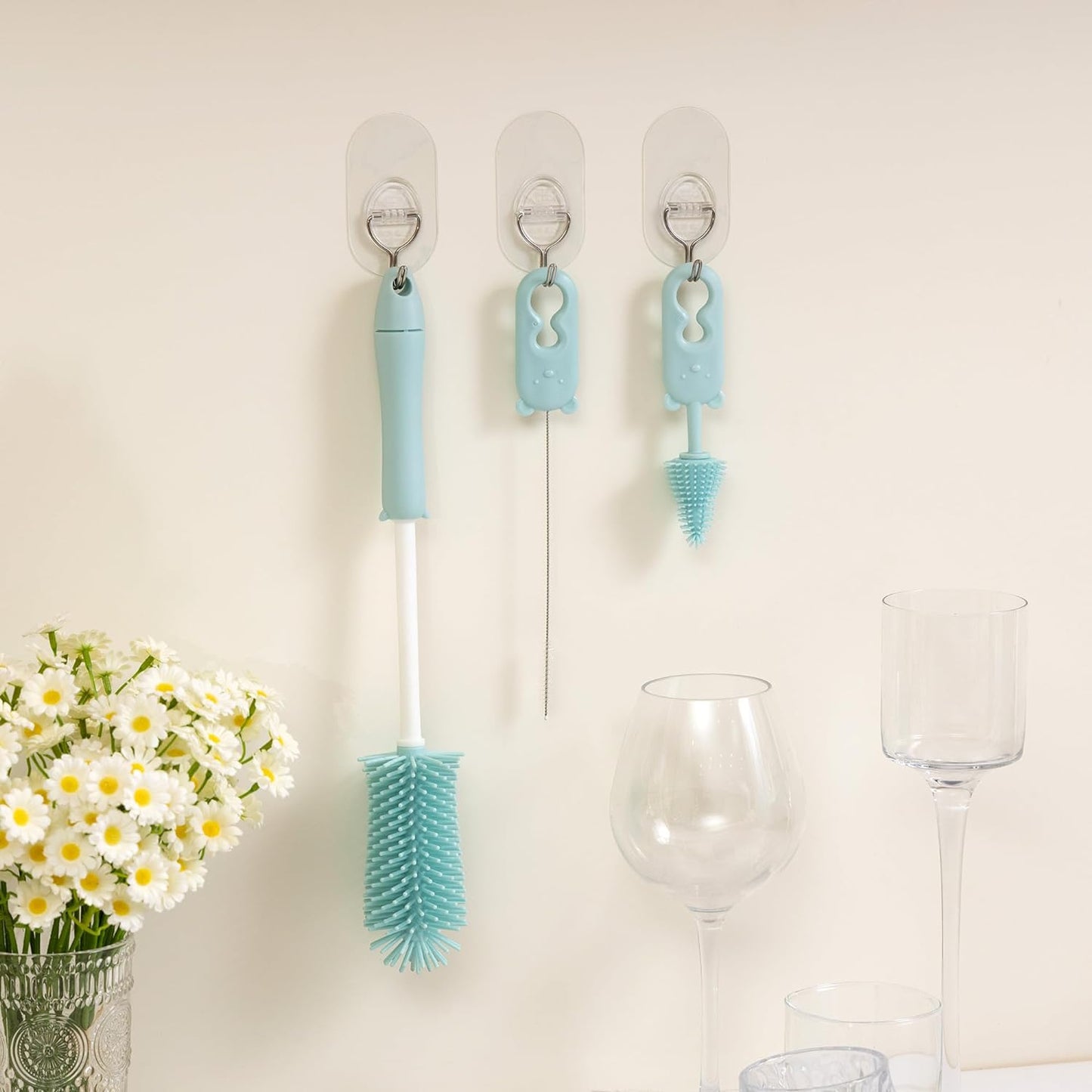 Silicone Bottle Cleaning Brush, 13.4in Long Handle Water Cup Bottles Cleaner for Baby Bottles, Stanley Mug, Sports Bottle, Glass Vase, with a Tiny Cup Lid Gap Cleaning Brush, z Pink