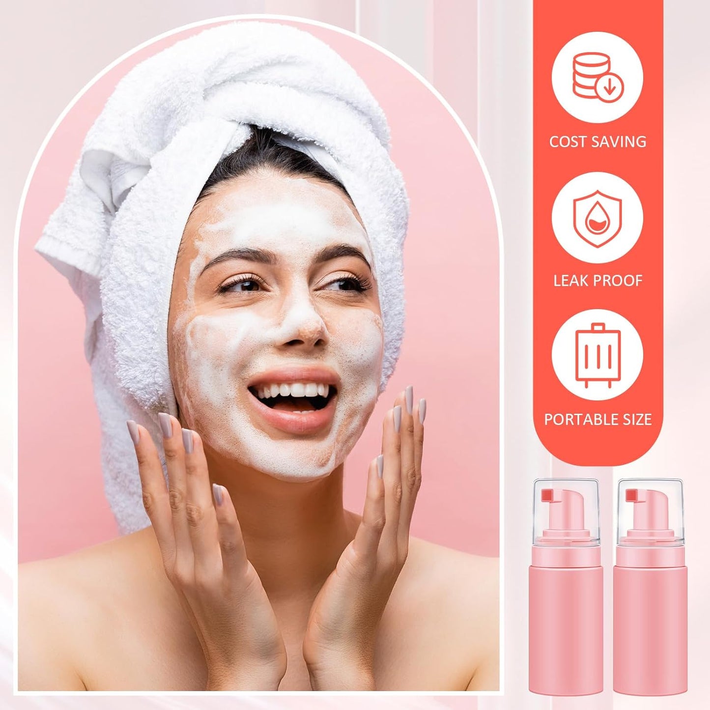 50pcs Foam Pump Bottles 1oz/30ml Plastic Mini Empty Dispenser DIY Travel Face Cleanser Mousse Soap Foam Bottle Refillable Hand Soap Eyelash Shampoo Cosmetics Portable Travel Pack(Pink)