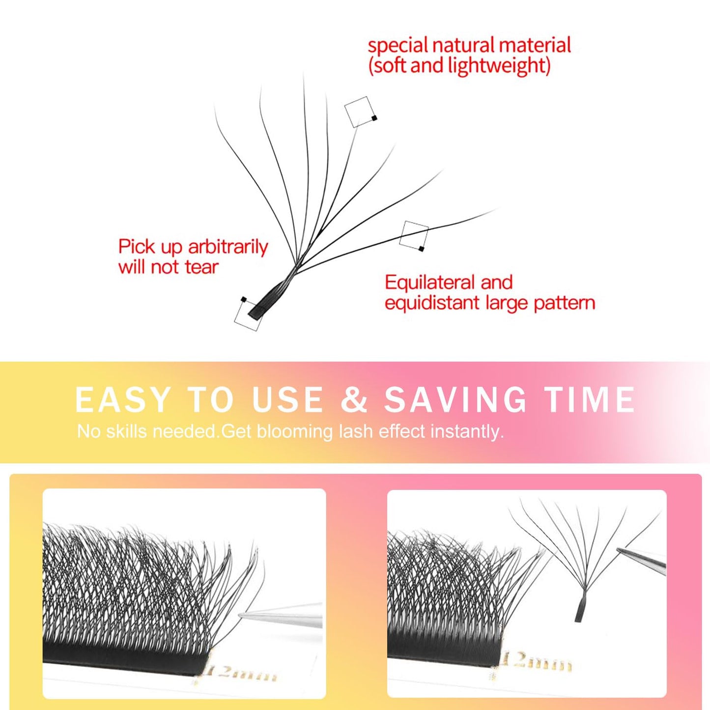 W Lash Extensions Supplies 8D Eyelash Extensions W Shape 0.07mm Thickness C Curl 13mm Premade Fans Easy Fan Lashes Volume Matte Black 12 Rows Crisscross Eye Lashes(W-8D-0.07-C,13mm)