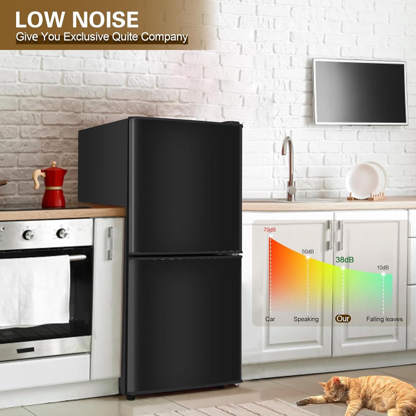 Small Refrigerator with Freezer for RV 4.2 Cu. Ft. Mini Fridge with Bottom Freezer, 7-Level Temperature Control Dorm Fridge for Kitchen, Office, Apartment, Black