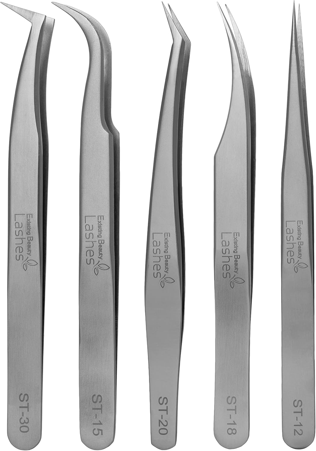 Eyelash Extension Tweezers - 5 PCS of Lash DIY Precision Set, Curved Volume Lash Tweezers - Cluster Application and Removal of Eye Lashes Extensions Stainless Steel