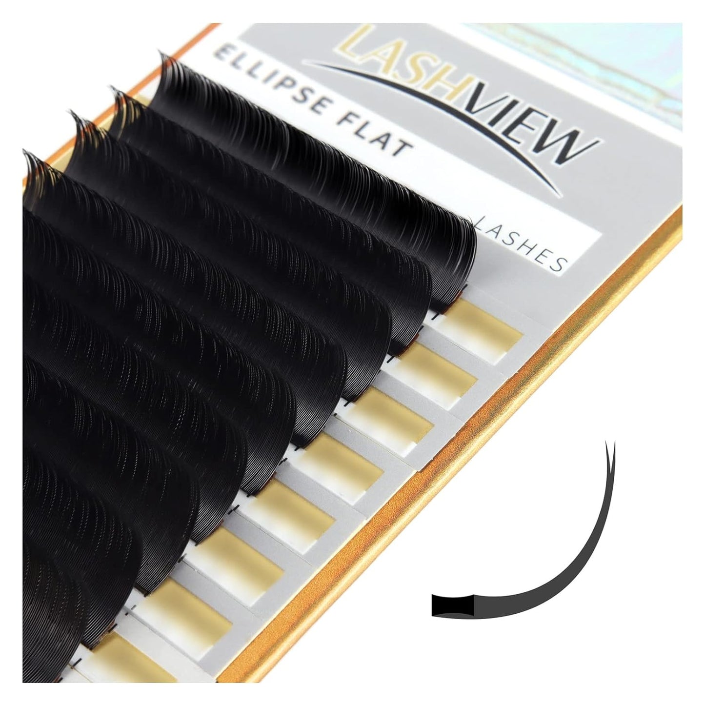 LASHVIEW Eyelash Extensions,Ellipse Flat Eyelash Extensions 0.20mm D Curl 15mm,Black,Individual Lashes,Semi-Permanent Extremely Soft Professional Salon Use