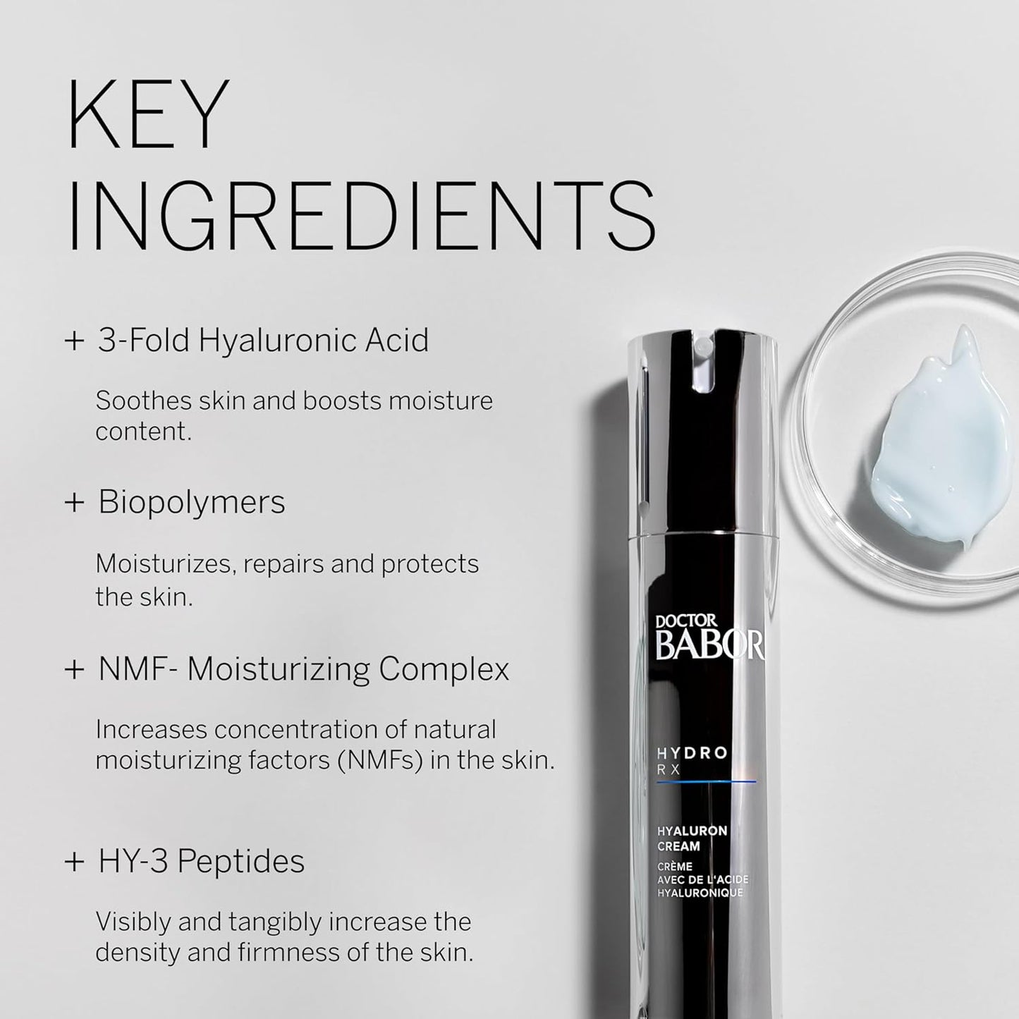 BABOR DOCTOR HydroRX Hyaluron Cream, Travel Lightweight Hyaluronic Acid Face Moisturizer for Dry Skin, Prevents Moisture Loss and Reduces Dryness Lines, Fragrance Free, 0.5 oz