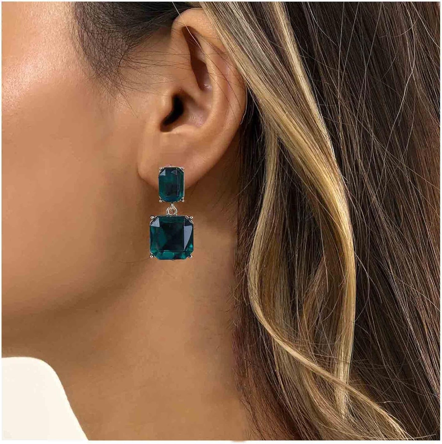 Vintage Emerald Square Earrings Green Emerald Drop Earrings Geometric Emerald Earrings Luxury Wedding Green Crystal Stud Earrings Jewelry for Women