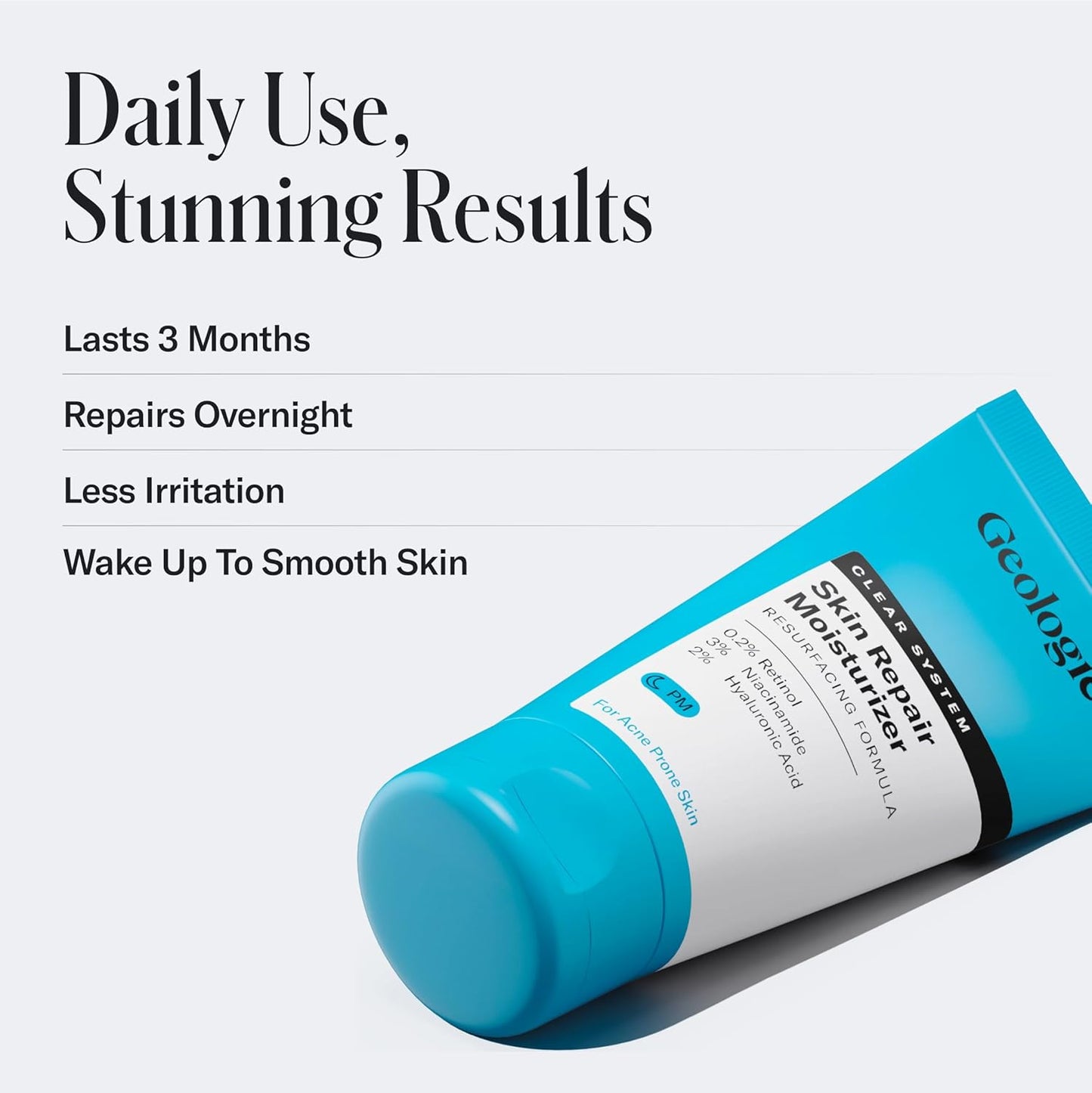 Geologie Skin Repair Moisturizer Face Cream | Clear System Retinol Resurfacing Formula | For Blemish Prone Skin with Niacinamide & Hyaluronic Acid | 60 ML