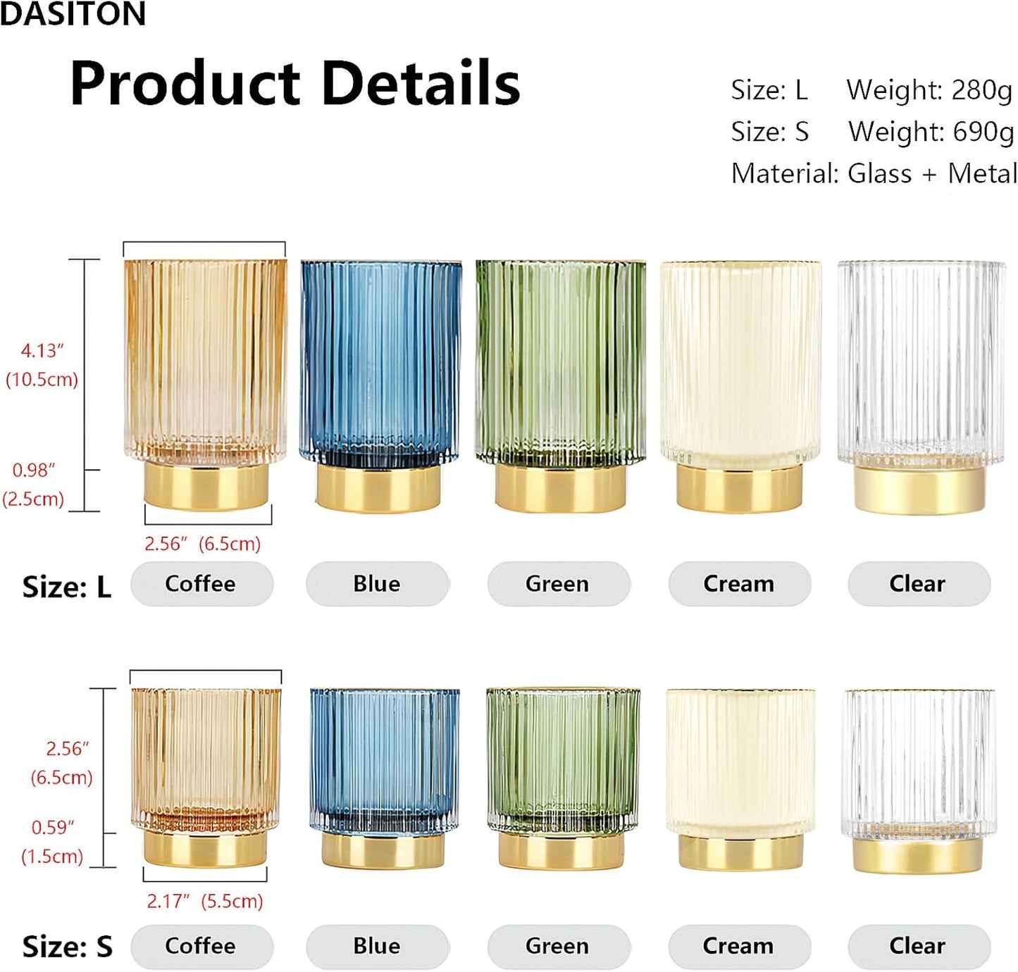 DASITON Makeup Brush holder Organizer,Crystal Cosmetic Makeup Brush Glass Brushes Storage Holder, Vintage Make Up Brush Cup Pen Pencil Holder striped vase(Coffee L)