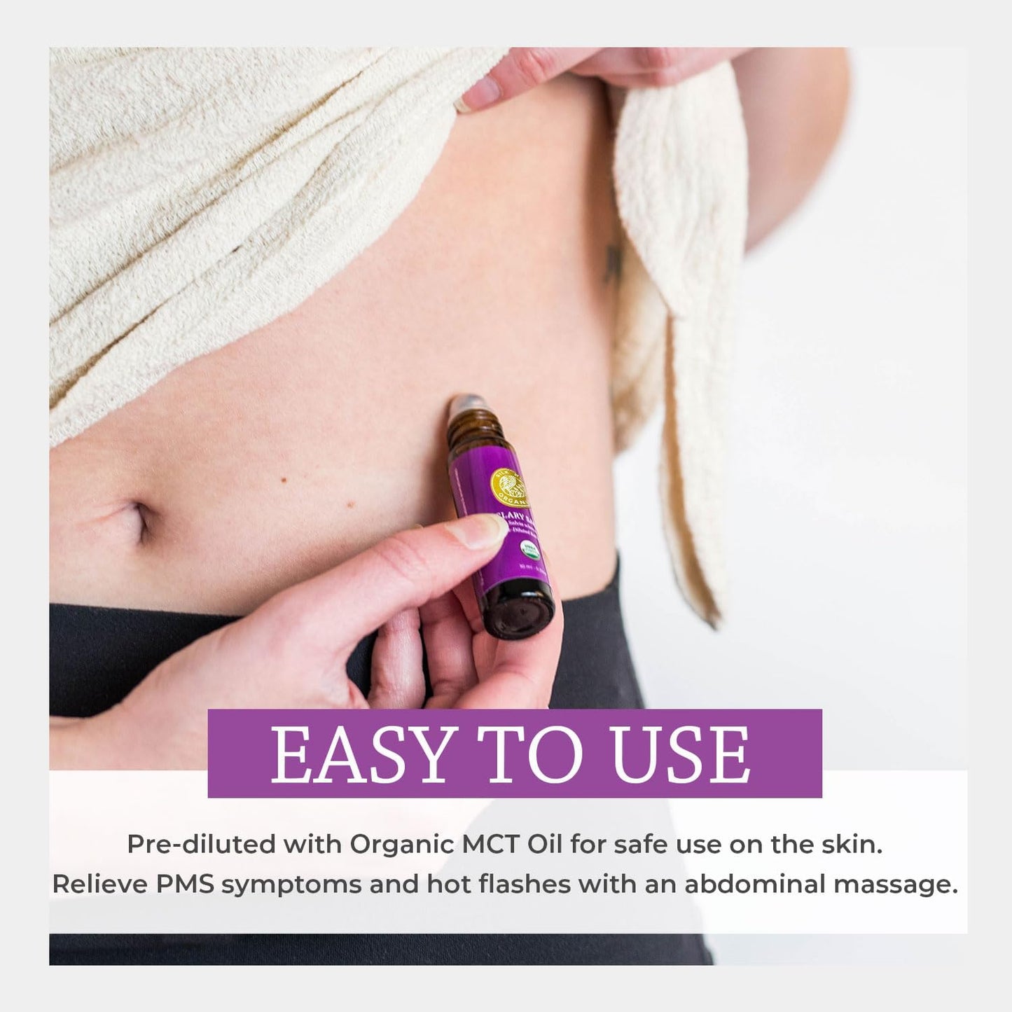 Silk Road Organic Clary Sage Essential Oil Roll On, 100% Pure USDA Certified Aromatherapy for PMS, Stress & Mental Clarity - 10 ml Roller - Always Pure, Always Organic