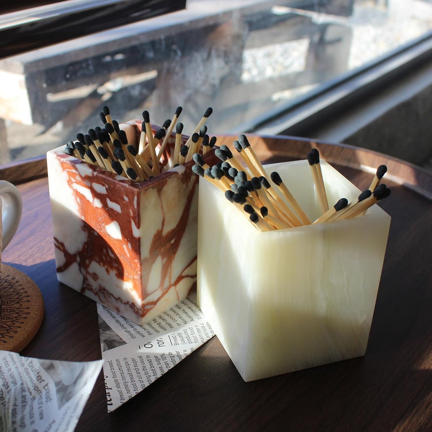 Natural Light Green Onyx Toothbrush Holders for Bathroom, Marble Makeup Brush Holder Countertop Organizer