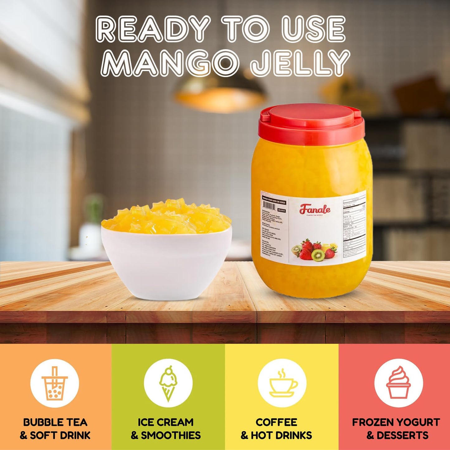 New Fanale Coconut Jelly Topping nata de coco for Boba Tea | Ice Cream | Yogurt | Smoothie | Milk Tea | Desserts Mango Star Shaped, 6.6 pound (Pack of 4) | JEL004-CS