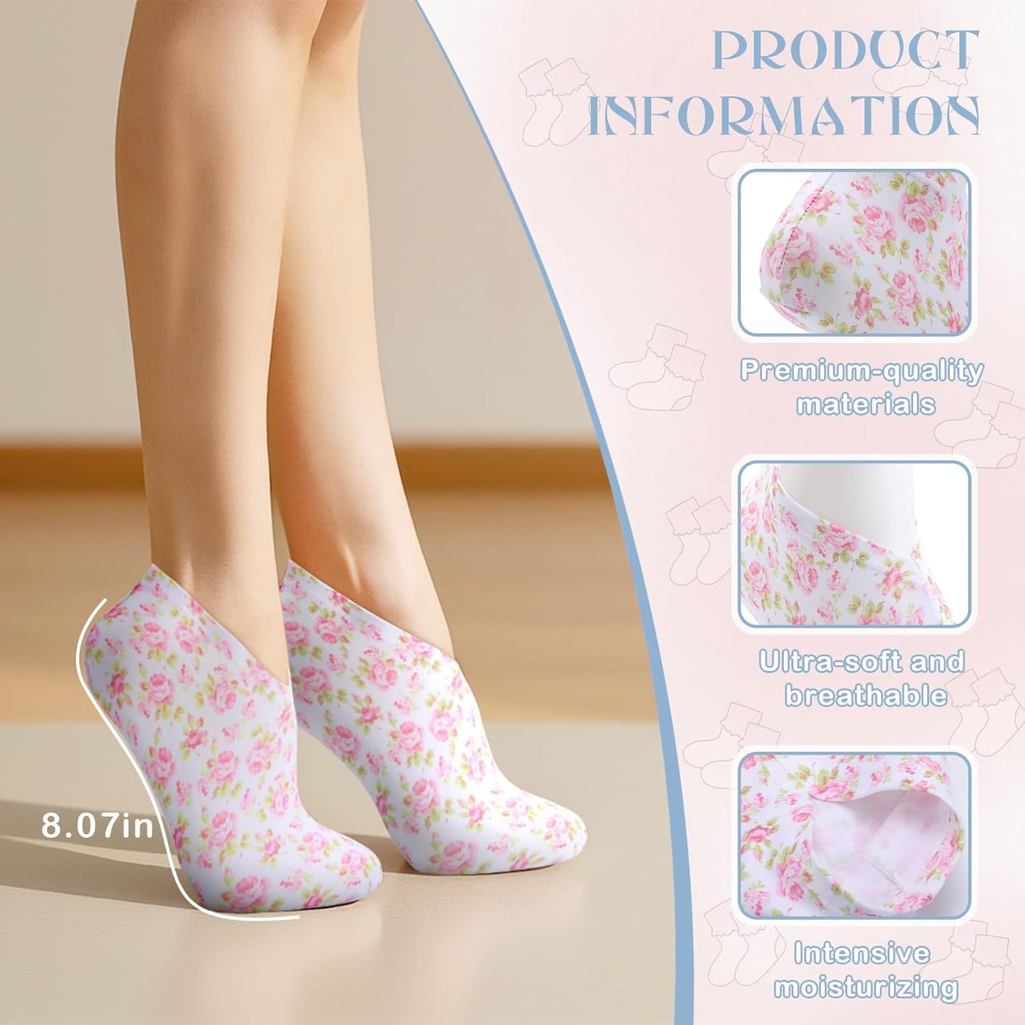 12 Pairs Moisturizing Socks Overnight for Dry Feet Cotton Spa Lotion Cotton Moisture Enhancing Cosmetic Moisturizing Socks for Women Men Foot Care Dry Cracked Feet(Beautiful,White)