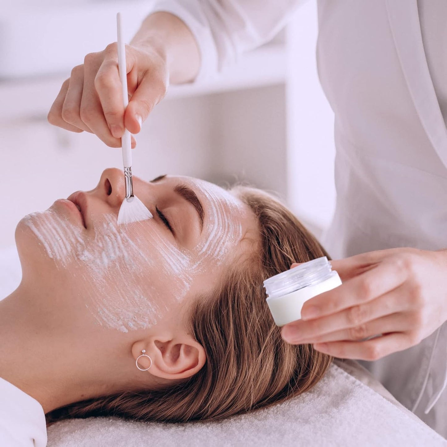 50 Pack 2 OZ Plastic Jars Round Clear Cosmetic Container Jar with White Lids, Eternal Moment Plastic Slime Jars for Lotion, Cream, Ointments, Makeup, Eye shadow, Rhinestone, Samples, Travel Storage