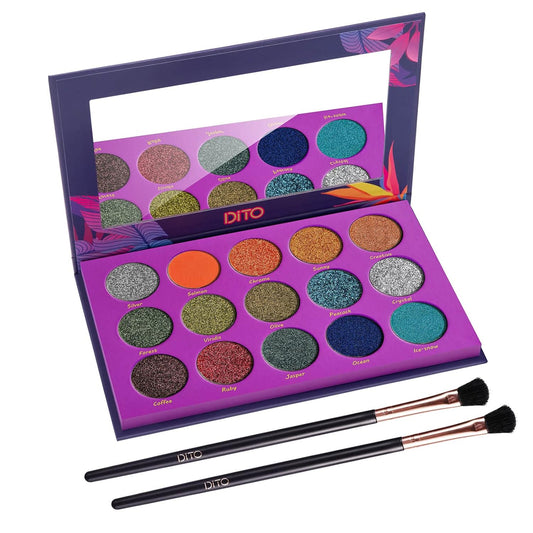 Dito 15 Color Jungle Eyeshadow Palette With 2Pcs Makeup Brush, Long Lasting Matte Makeup Palette With Mirror, Waterproof Shimmer Glitter Eyeshadow Pallet For Wife & Lover & Mother