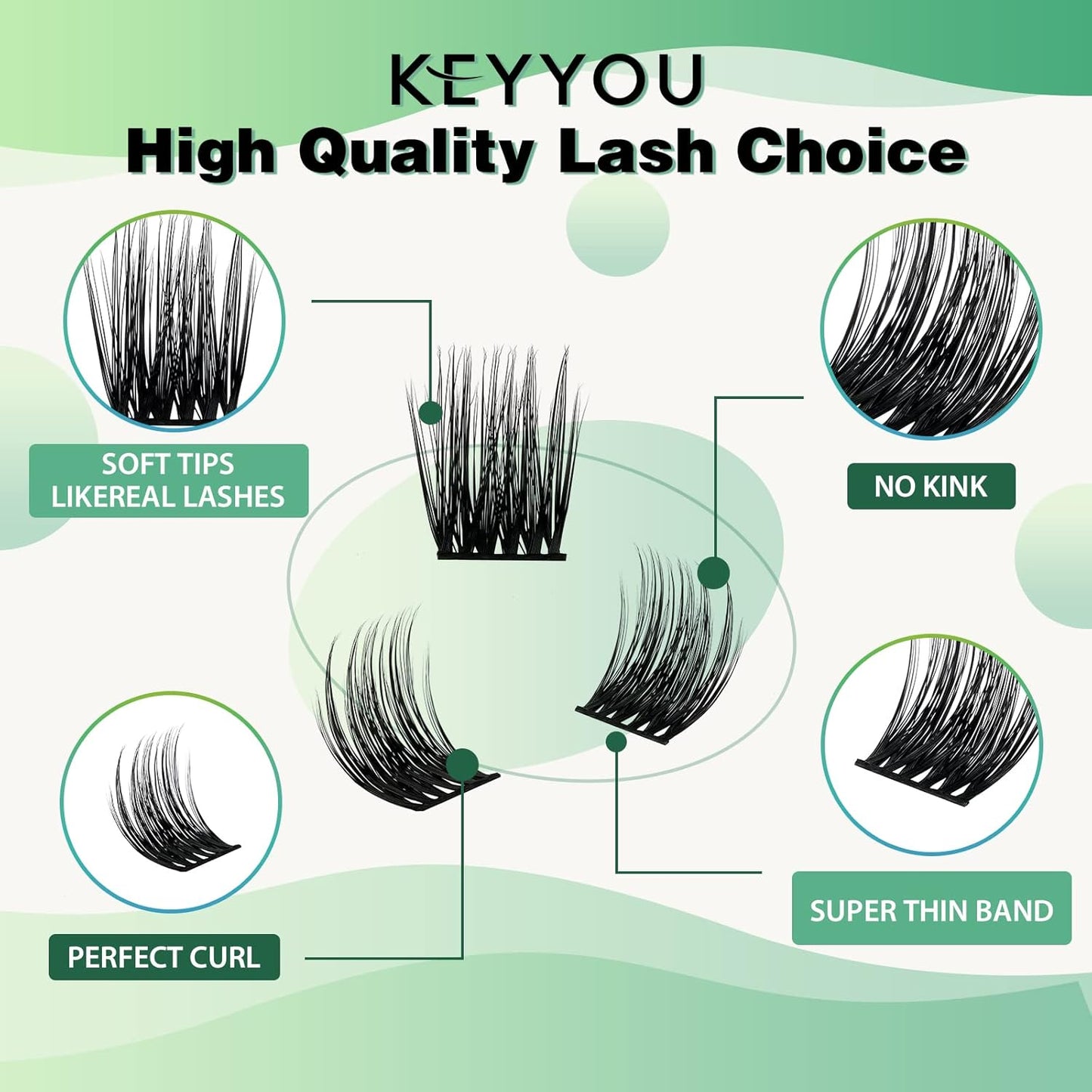 Lash Clusters 96pcs Individual Lashes D Curl 14mm Cluster Lashes KEYYOU Volume Wispy Lash Extension Soft&Comfortable Easy DIY at Home(Y12 D-14mm)