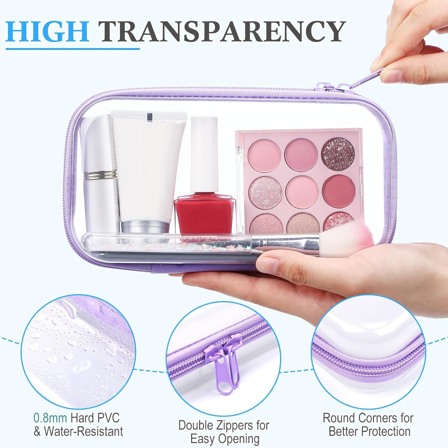Hoolerry 4 Pcs Hard Clear Zipper Case Makeup Bags Plastic Pencil Pouch Transparent Storage Box Containers for Cosmetics, Snacks, Building Blocks, Puzzles(Multicolor,7.5 x 3.9 x 2 in)