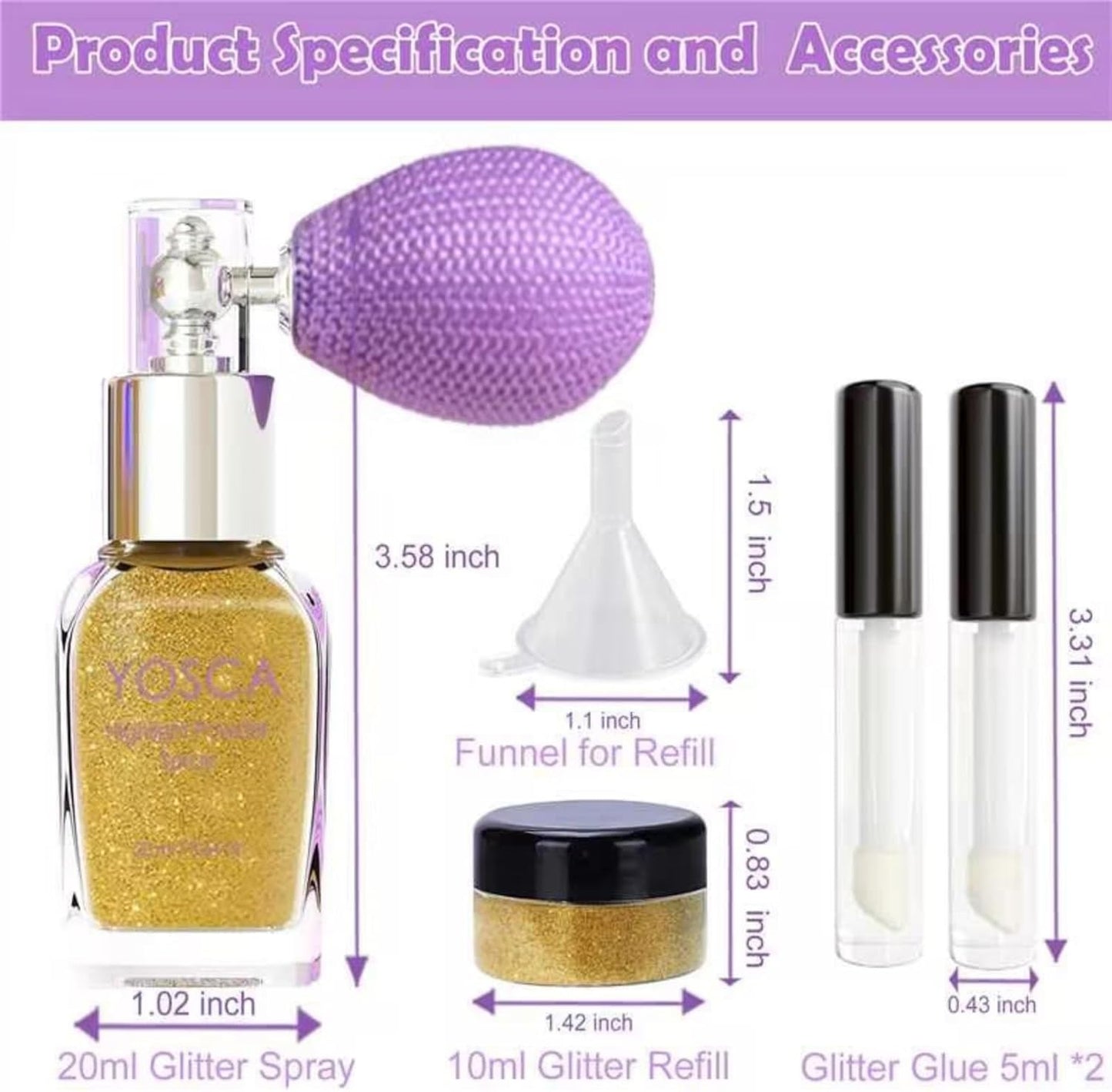 Yosca Body Glitter Spray, 30ML Diamond Body Shimmer Powder Hair Spray Silver Glitter Sparkle Highlighter Makeup Festival Concert Party Mardi Gras Rave Accessories for Rave Clothes Hair Face Nail Art