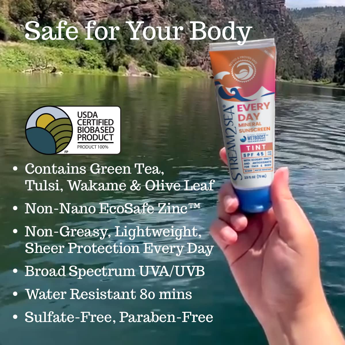 SPF 45 Every Day Tint Mineral Sunscreen | 2.5 Fl Oz Biodegradable, Paraben Free & Reef Safe | Non-Greasy Tinted Sunscreen For Face & Body Protection Against UVA & UVB
