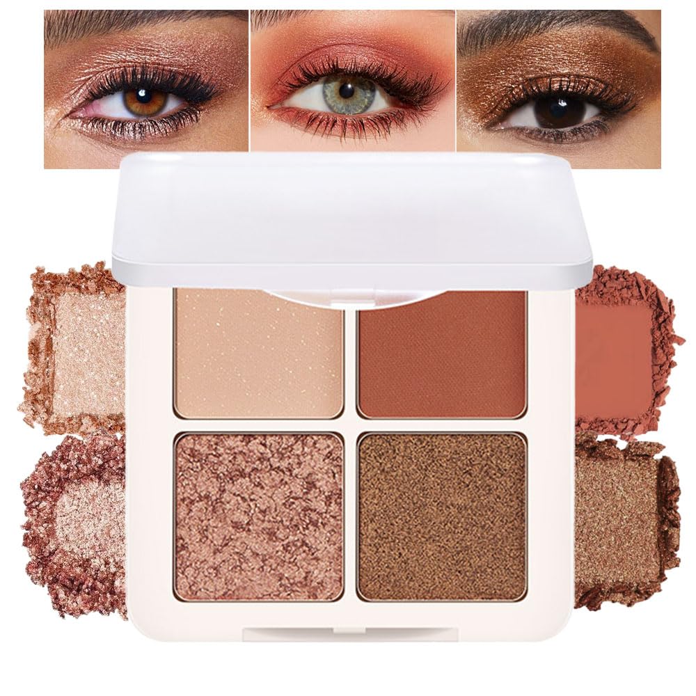 4 Colors Matte Shimmer Eyeshadow Makeup Palette,Rose Gold Champagne Nude Natural Neutral Eye Shadow Palette,Long Lasting Waterproof Naturing-Looking Women Girls Eye Shadow