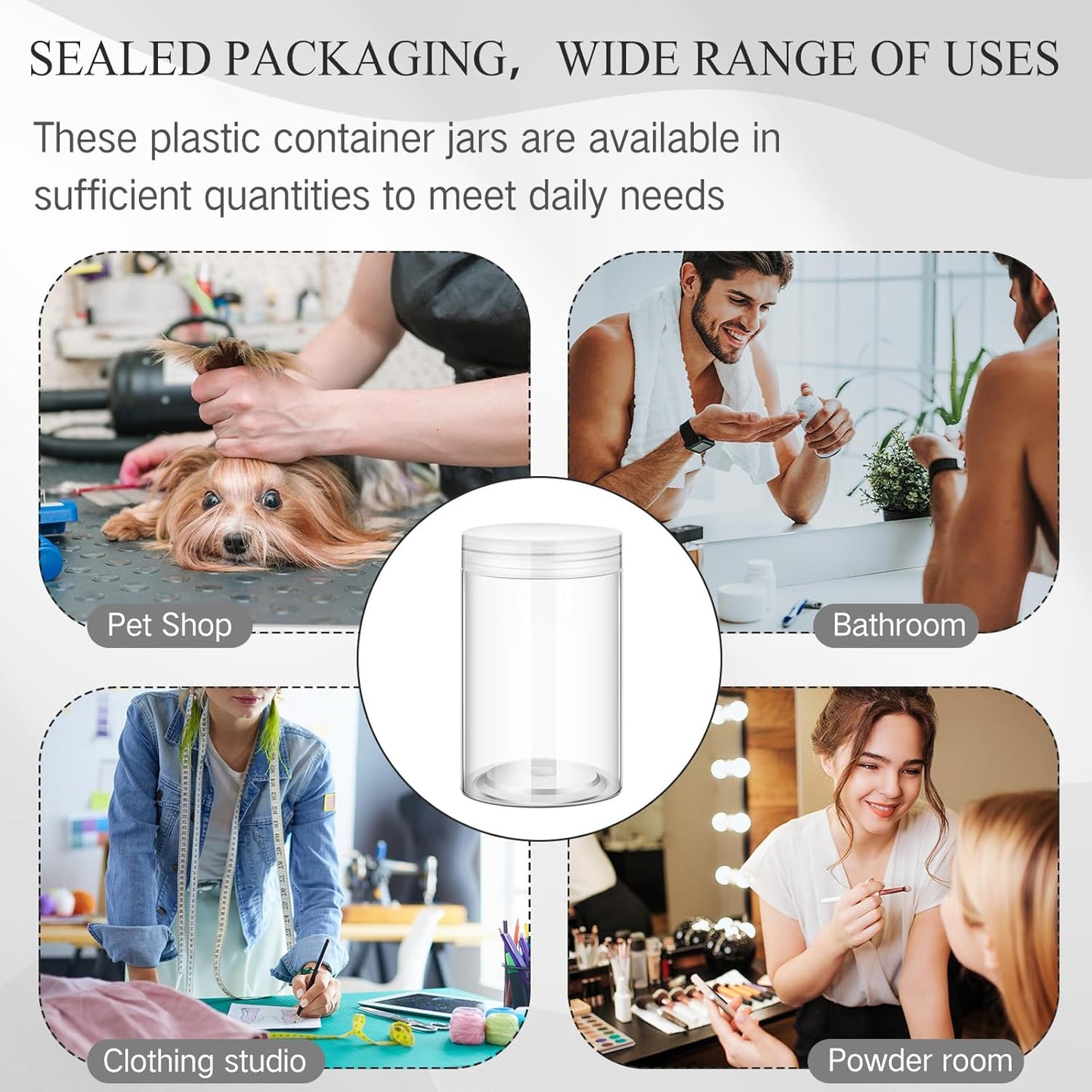 SATINIOR 24 Pieces Empty Clear Plastic Jars with Lids Round Storage Containers Wide Mouth for Beauty Product Cosmetic Cream Lotion Liquid Butter Craft and Food(Clear Lid,12 oz)