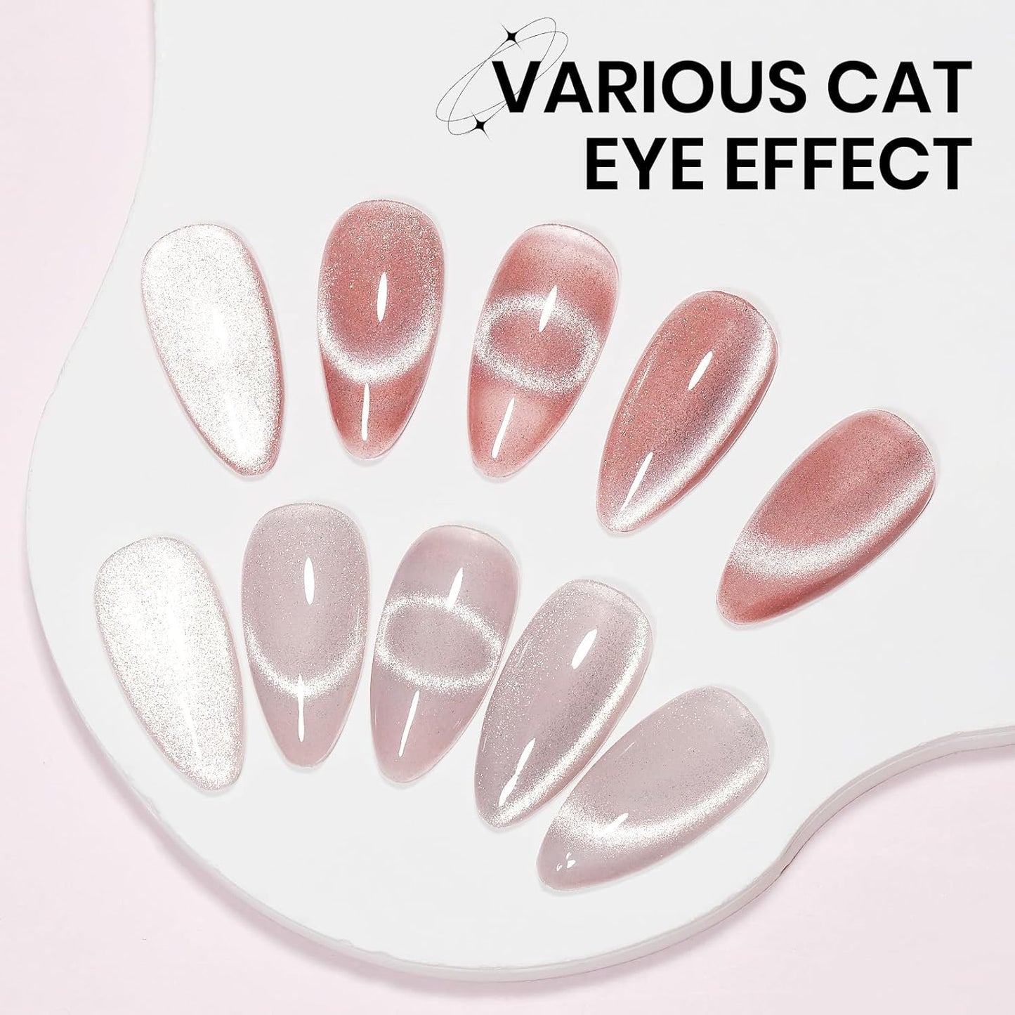 2PCS 15ML CatEye Gel Nail Polish, Nude Pink Cat eye Gel Polish Crystal Glitter Shimmer Effect with Magnetic Stick Soak Off Salon DIY at Home
