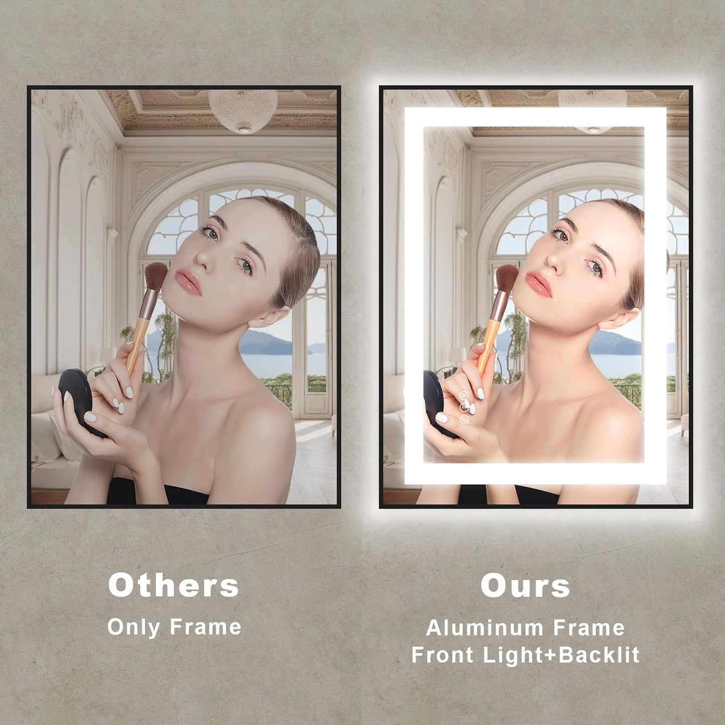 OKPAL 24x36 Black LED Mirror for Bathroom, Lighted Bathroom Mirror with Lights, Frontlit & Backlit Lighted Vanity Mirror, Anti-Fog, Dimmable, Memory, Shatterproof, Horizontal/Vertical