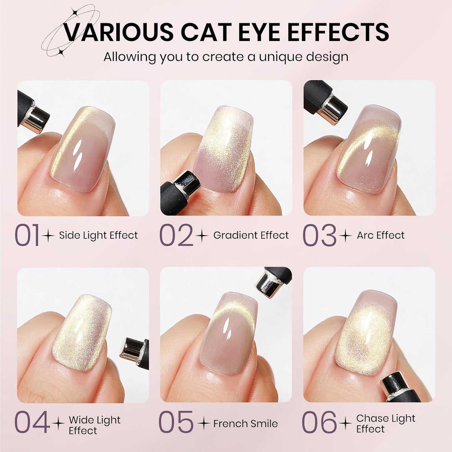 Cat Eye Gel Nail Polish, Nude Glitter Cat eye Gel Polish Holographic Magnetic Gel Polish Shimmer CatEye Effect with Magnet Soak Off Gel Salon DIY at Home, 0.5 OZ