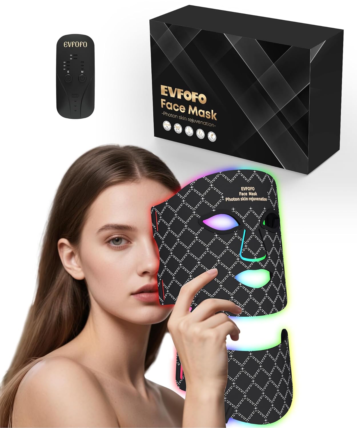 Red Light Therapy for Face, 7 Colors LED Face & Neck Mask Light Therapy At Home, Led Face Mask Light Therapy, Black