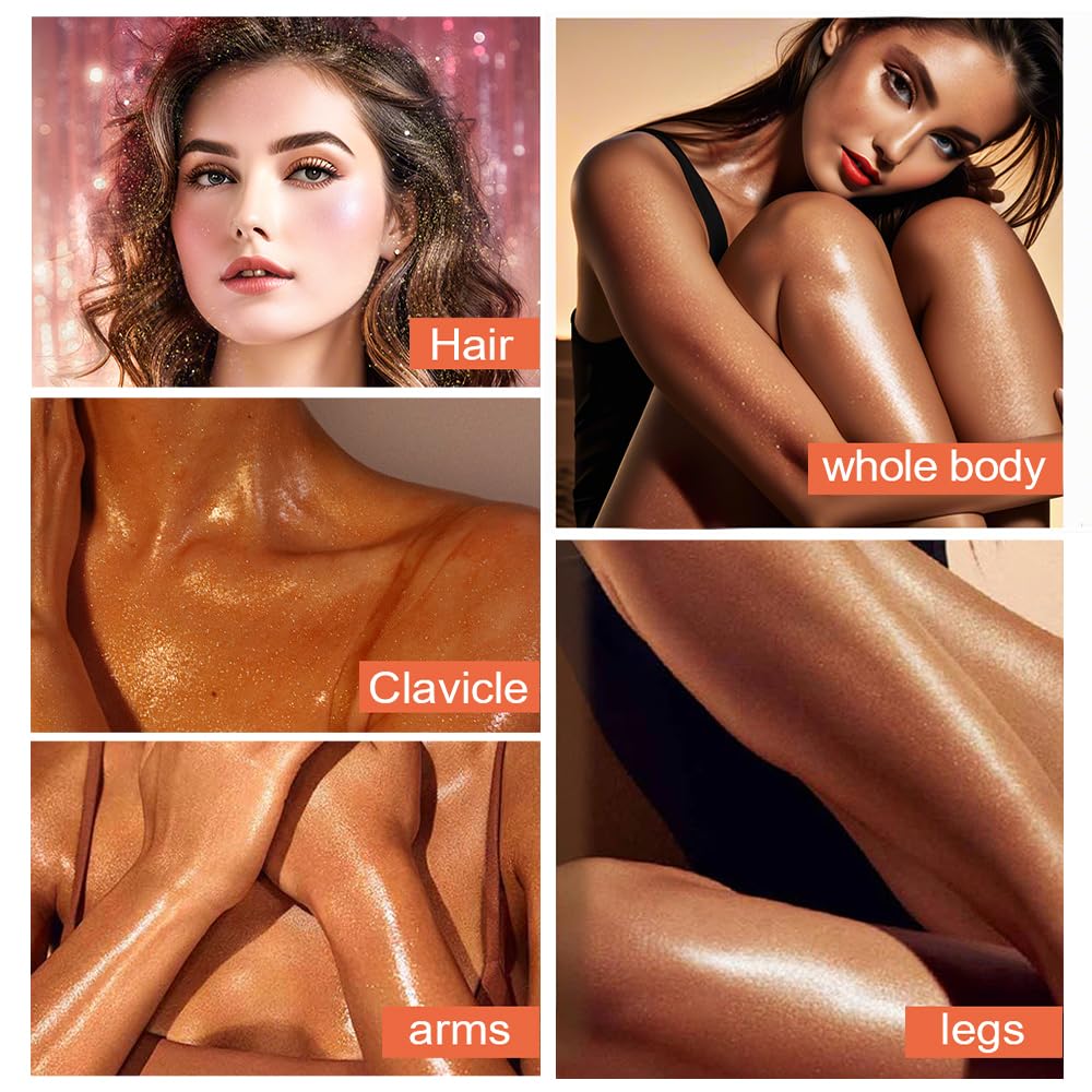 Glitter Body Highlighter Powder Body Shimmer Sparkle Face Brightening Highlighter Powder for Face Eyes Body Glow Makeup With sponge head（07#）