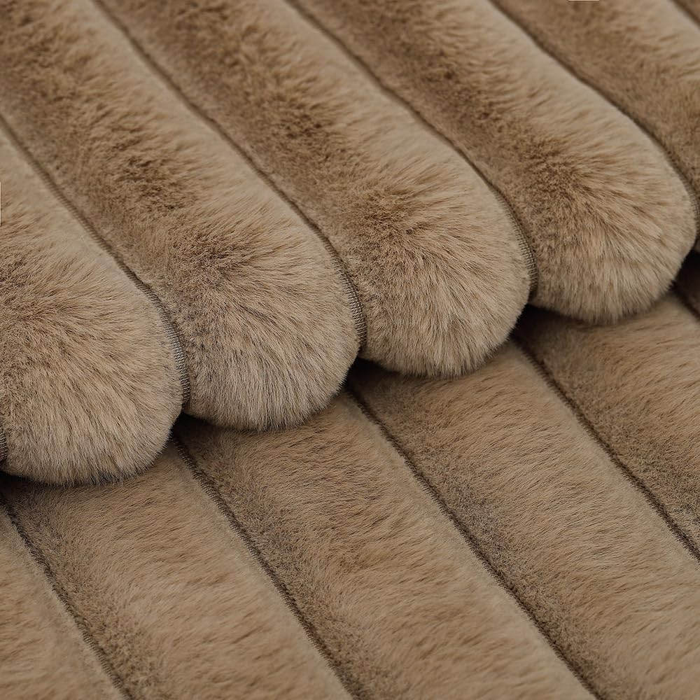 MADIZZ Set of 2 Faux Wool Plush Decorative Throw Pillow Covers 20x20 Inch Brown Fluffy Striped Soft Decorative Cushion Cover for Sofa Bedroom Pillow Shell