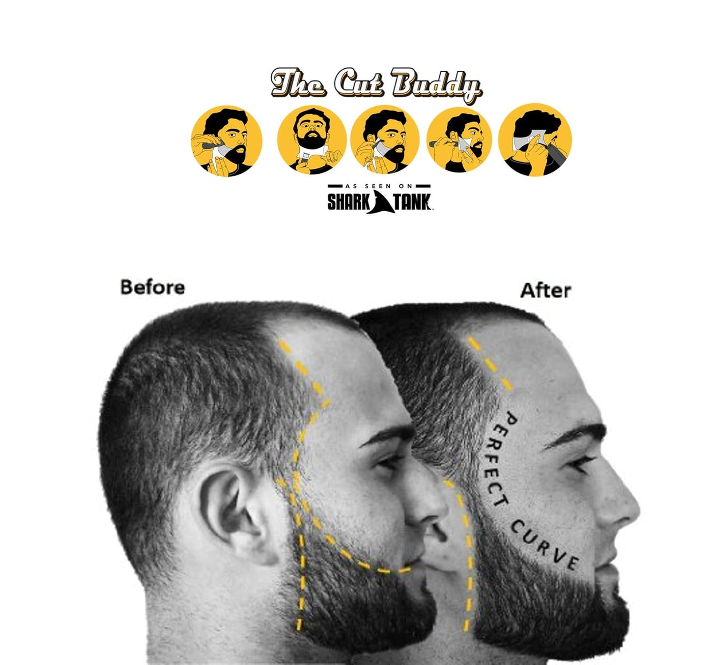 The Cut Buddy Original Shaping Tool, Clear Beard and Hairline Template with Bonus Tracer Pencil, As Seen on Shark Tank
