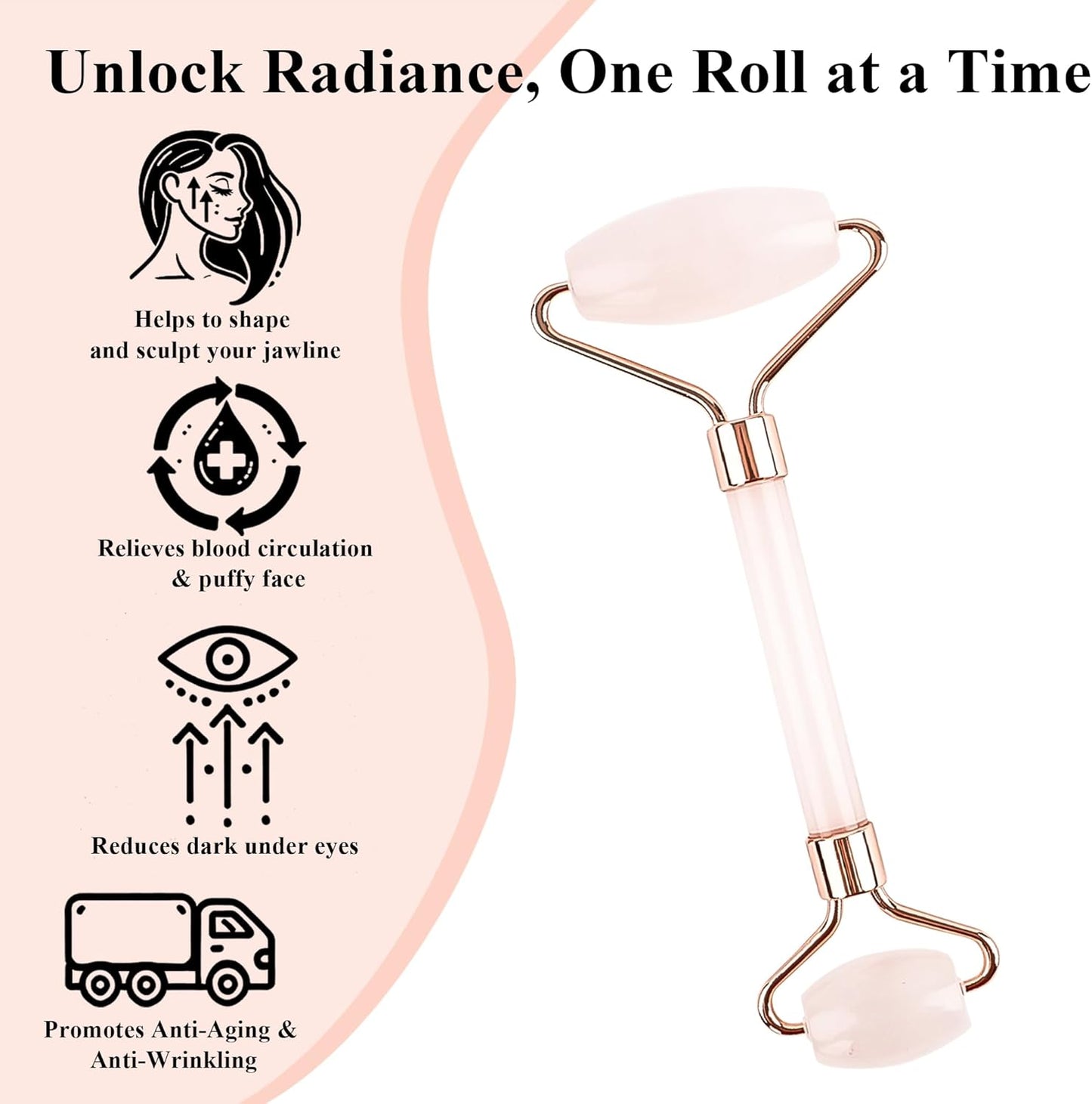 Natural Jade Roller for Face - Aging Wrinkles, Puffiness Facial Skin Massager Treatment Therapy - Premium Jade Stone, by Crystal Lemon (Rose Quartz)