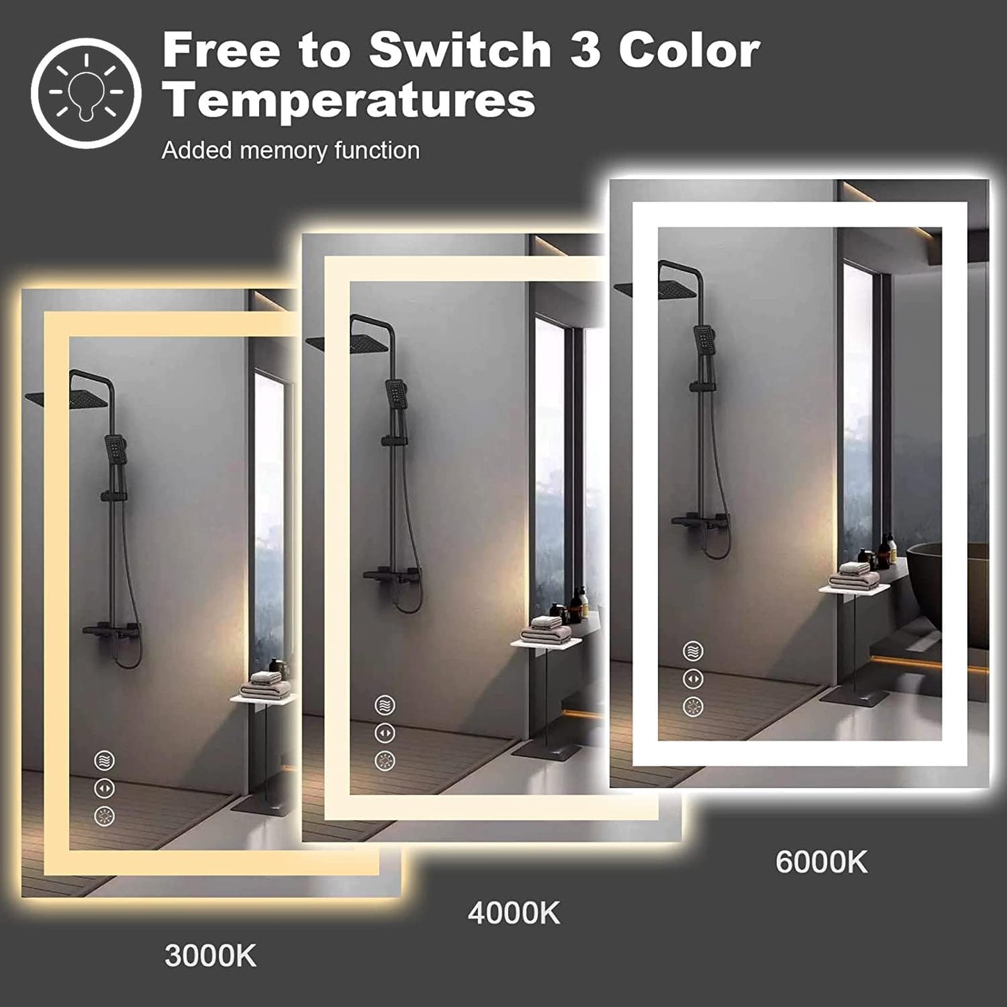 Amorho LED Bathroom Mirror 40'' X30'' with Front Light and Backlit, Stepless Dimmable Wall Mirrors with Anti-Fog, Shatter-Proof, Memory, 3 Colors, Double LED Vanity Mirror (Horizontal/Vertical)