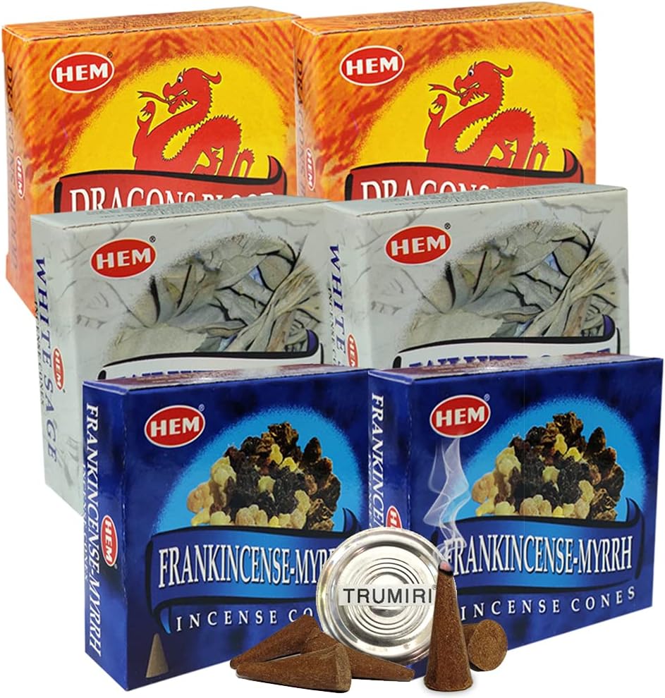 Dragons Blood White Sage Incense Cones & Holder Bundle Variety Pack from Hem Trumiri Insense Inscents Insencents Insence