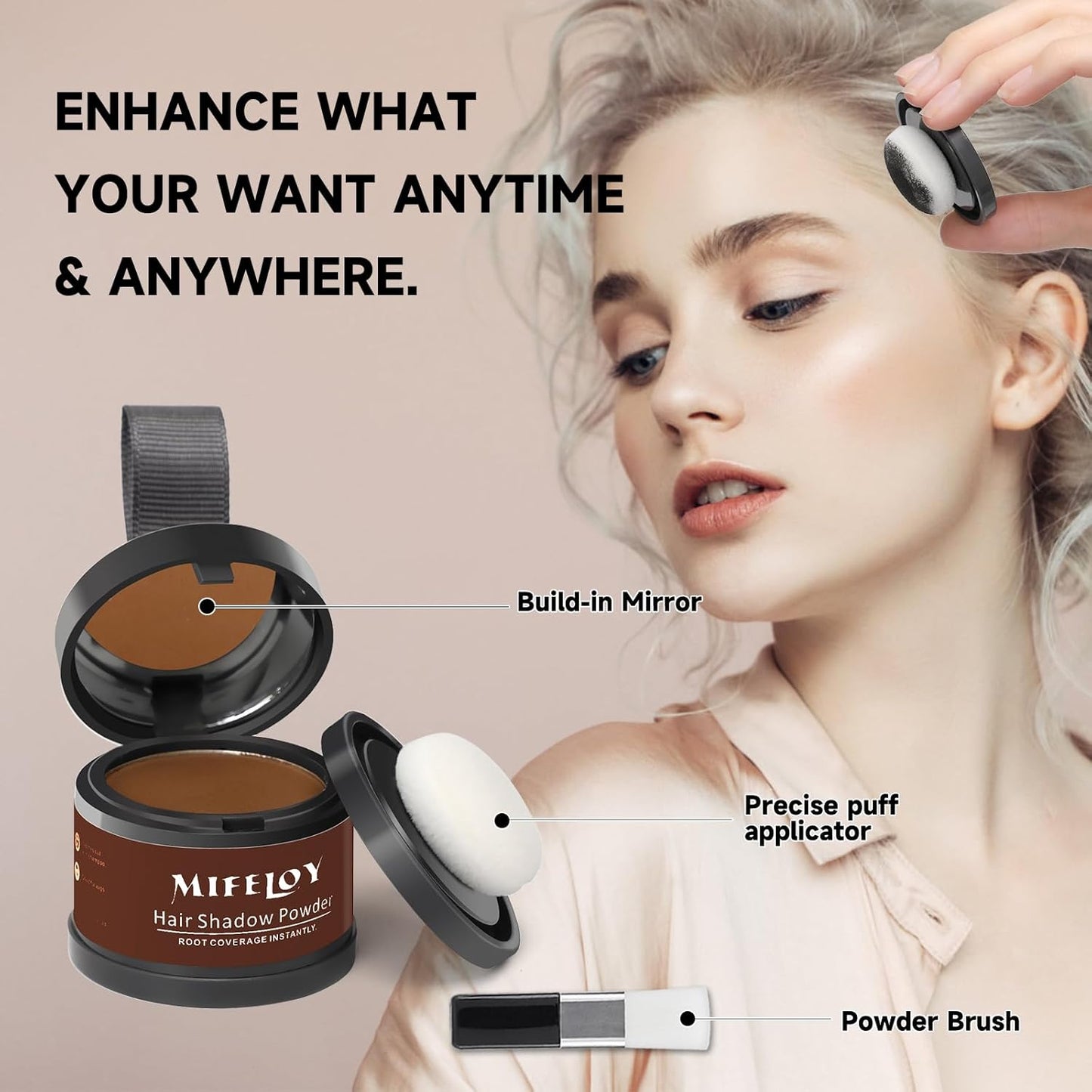 2 Pack Root Cover Up Powder, Medium Brown - Long-lasting Gray Hair Root Concealer for Hairline, Beard Line, Eyebrow, Instantly Covers Thinning Grays, Touch Up Hair Color for Travel