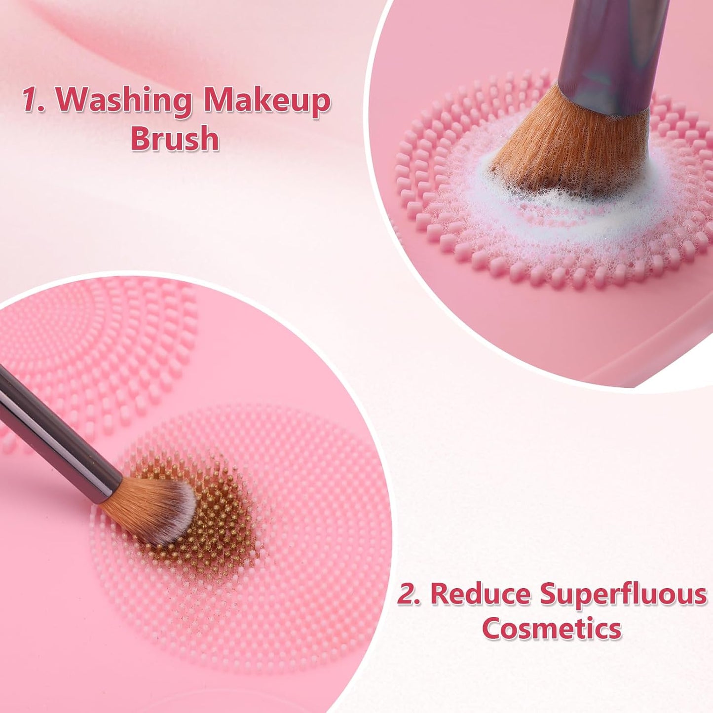 Makeup Palette, 3 in 1 Silicone Makeup Mat with Brush Cleaner and Vanity Protector Design for Mixing Foundation Eye Shadow Nail Art Gel, Cosmetic Brush Washing, Easy to Clean, Pink