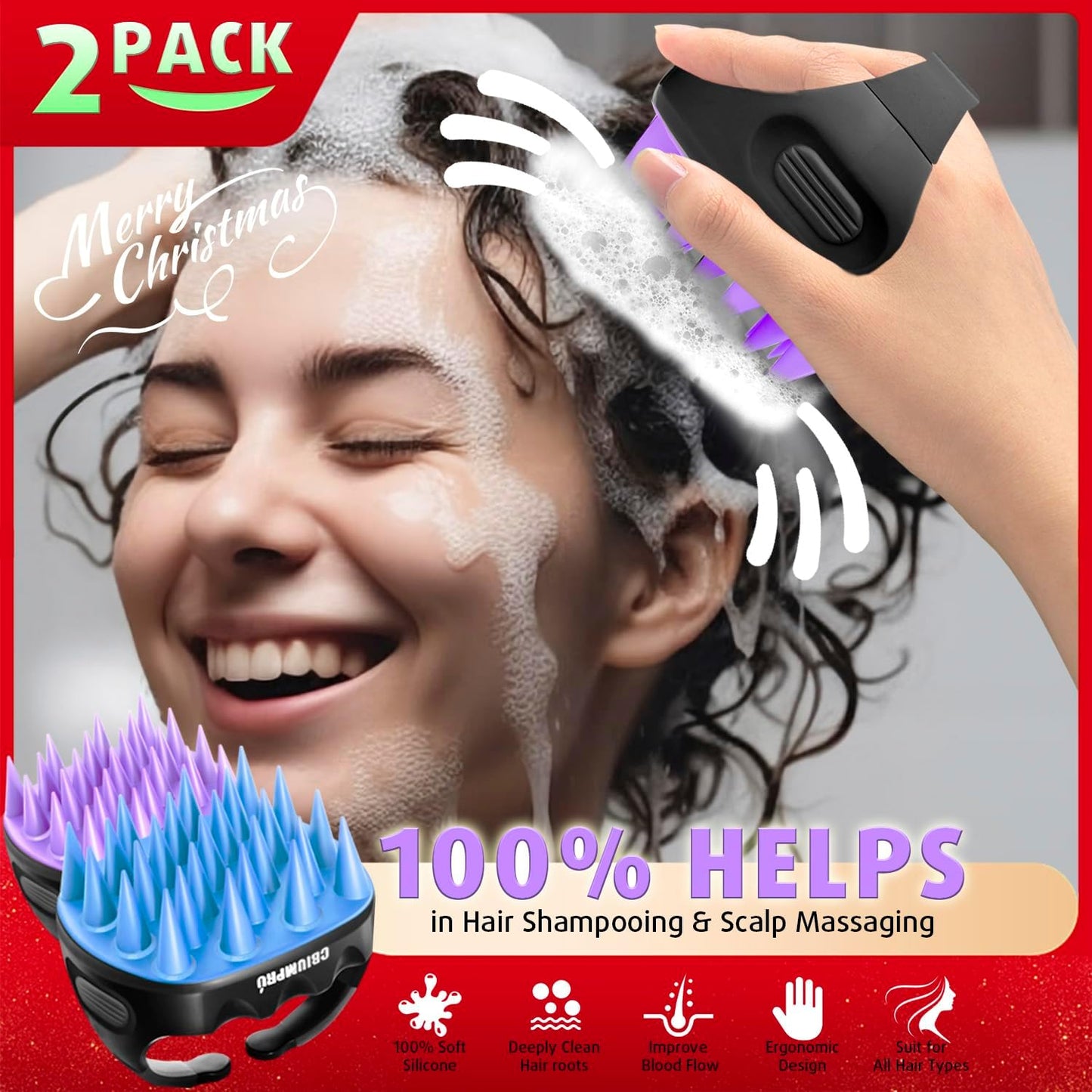 Cbiumpro 2-Pack Scalp Massager Shampoo Brush, Ultra Soft Silicone Scalp Scrubber Exfoliator Brush for Hair Growth & Dandruff Removal - 100% Fit All Hair Types