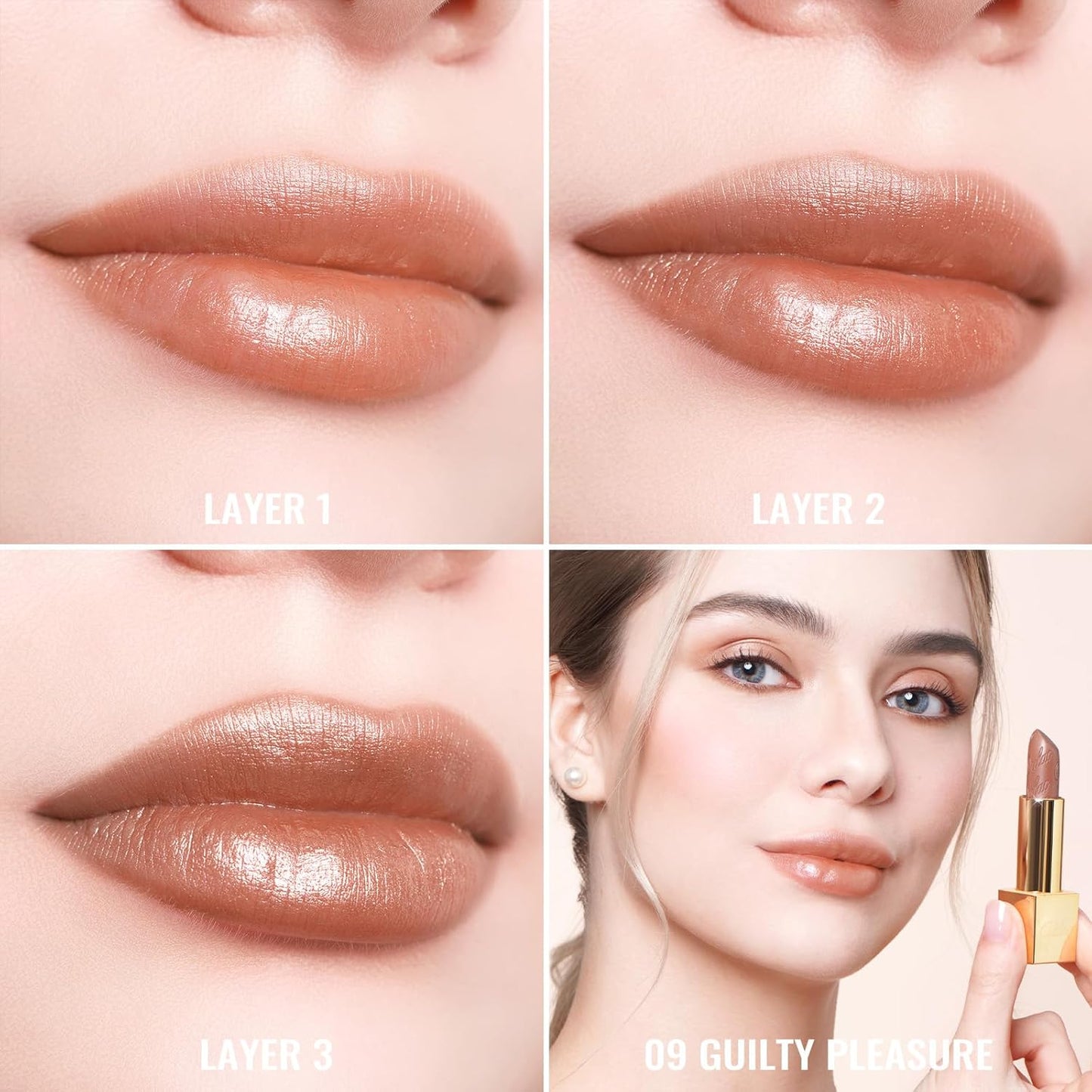 Oulac Brown Lipstick for Women with Metallic 3D Shine Lightweight Hydrating Formula, High Impact Lip Color, Vegan Beauty, Full Coverage Lip Makeup, Christmas Gifts for Women, Guilty Pleasure (09)