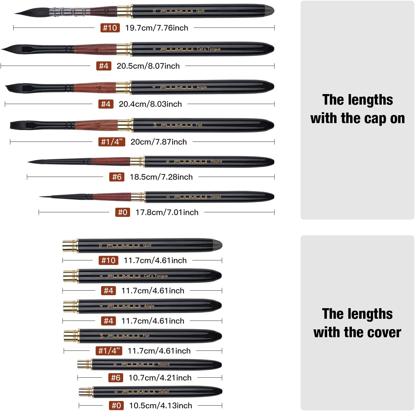 Travel Watercolor Brushes, Fuumuui Professional 6pcs Natural Soft Squirrel Hair Watercolor Travel Brush Set with Graphite Tip Pen Perfect for Watercolor Gouache Ink Painting