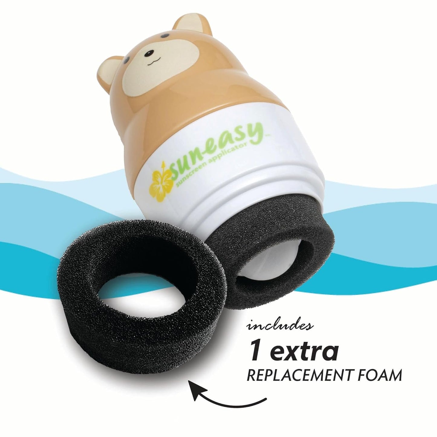 YAYA ORGANICS Sun-Easy Sunscreen Applicator, Refillable Roll-On with Sponge for Kids and Babies, Fun, Fast and Mess-Free application, Holds 100 ml, Bear/Blue Cap