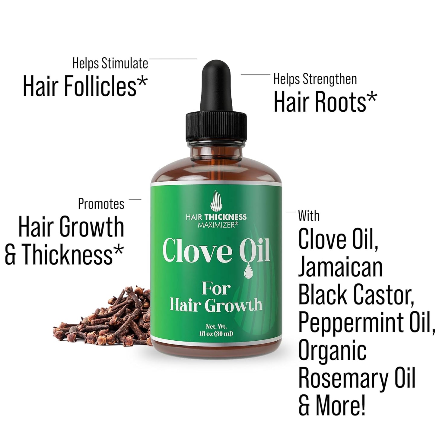 Clove, Rosemary, Peppermint & Jamaican Black Castor Oil Serum (1oz) - Vegan Hair Growth Treatment for Thickening, Moisturizing & Strengthening Weak Hair