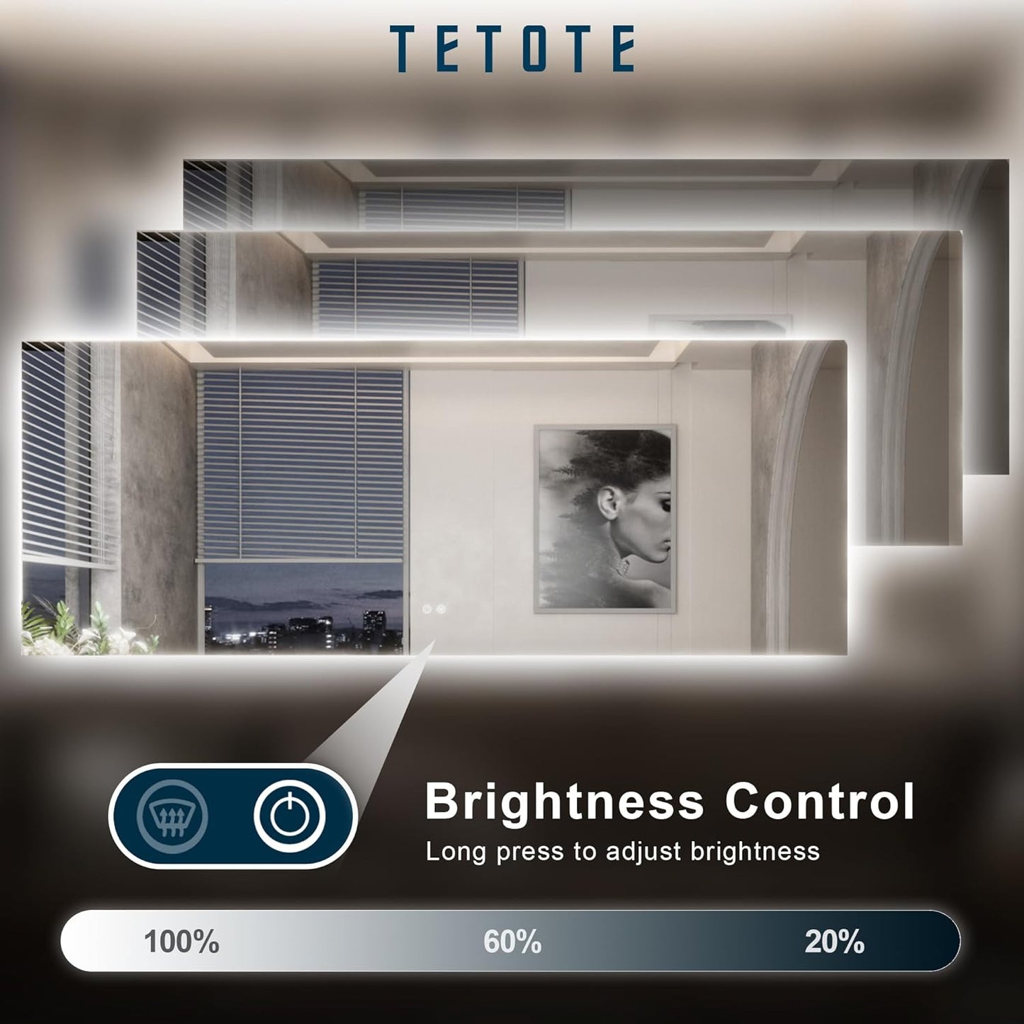 TETOTE 84 x 32 Inch LED Backlit Bathroom Mirror with Lights,Anti-Fog,Dimmable Lighted Mirror(Horizontal/Vertical) Wall Mounted Vanity Mordern Mirror