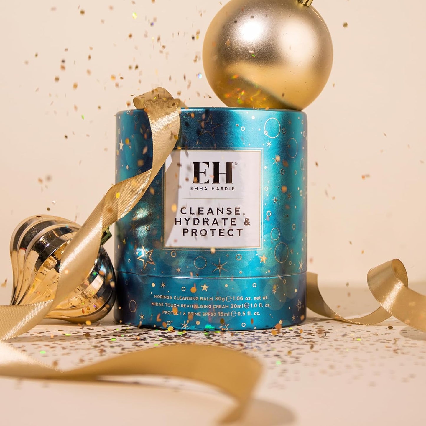 Emma Hardie Cleanse, Hydrate & Protect Gift Set: 30ml Moringa Cleansing Balm, 30ml Midas Touch Revitalising Cream & 15ml Protect & Prime SPF30 Sunscreen Face Moisturiser, Natural & Cruelty Free