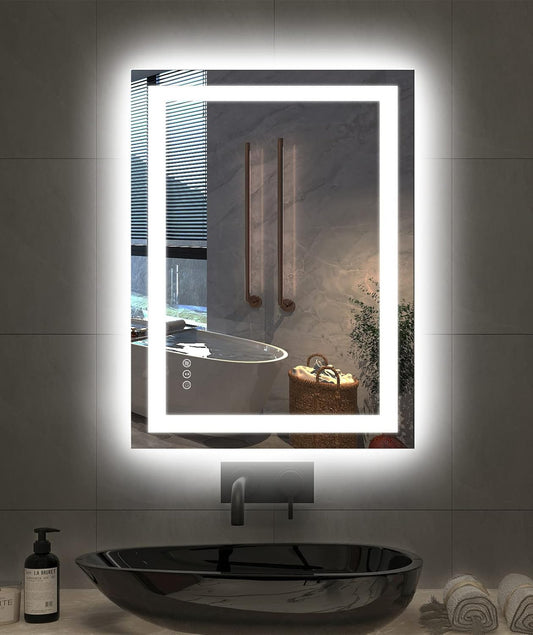 Amorho LED Mirror for Bathroom, 24"X32" with Front and Backlight, Stepless Dimmable Wall Mirrors with Anti-Fog, Shatter-Proof, Memory, 3 Colors, Double LED Vanity Mirror(Horizontal/Vertical)