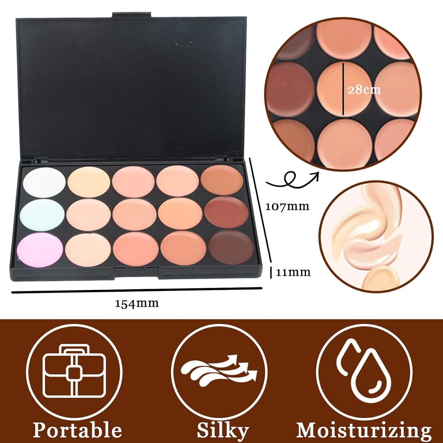 15 Color Contour Palette,Waterproof Long Lasting Facial Correcting Concealer Palettes,Cream Foundation Makeup Palettes with Brushes,Color Correcting Palettes for Women (3 Pack)