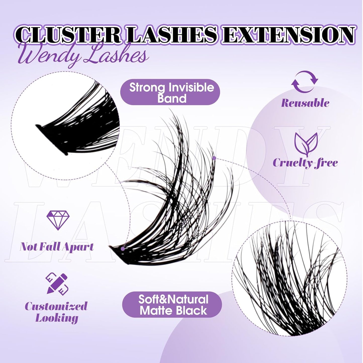 Lash Clusters With Bottom Lashes 40/50D C/D Curl 12-18mm Multi-types Individual Clusters Eyelash Extensions, Spike, Wispy Lash clusters(40/50D-3D)