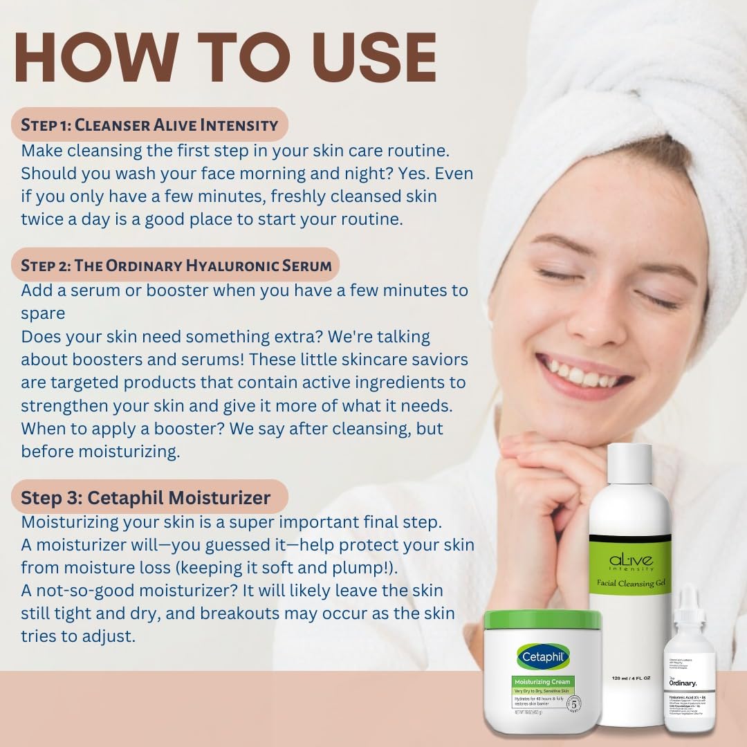 'Cetaphil' Hydrating Moisturizing Cream | The 'Ordinary' Hyaluronic Acid 1 oz. | Cleansing Gel 4 oz.