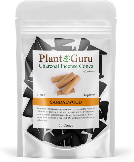 Sandalwood Charcoal Incense Cones 1" TOPFLOW - 50 Pack - Natural Scented Cones Handmade Hand Dipped